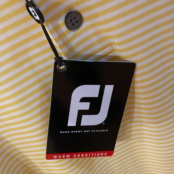 Men’s FootJoy Yellow & White Striped Golf Shirt, Size Medium, NWT - Picture 6 of 8